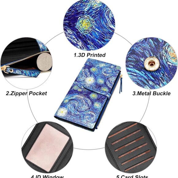 Women's Slim Faux Leather Wallet RFID Bifold Clutch with Zipper Pocket - Picture 5 of 6